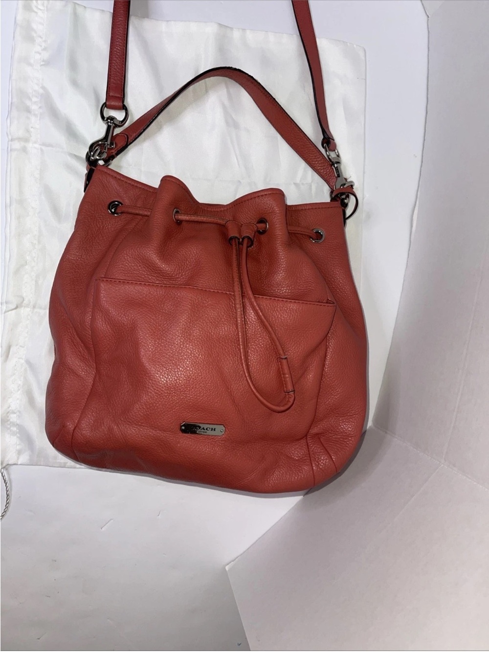 VTG Coach Avery F27003 Coral Leather Drawstring Crossbody Shoulder Bag AUTHENTIC - Picture 8 of 15